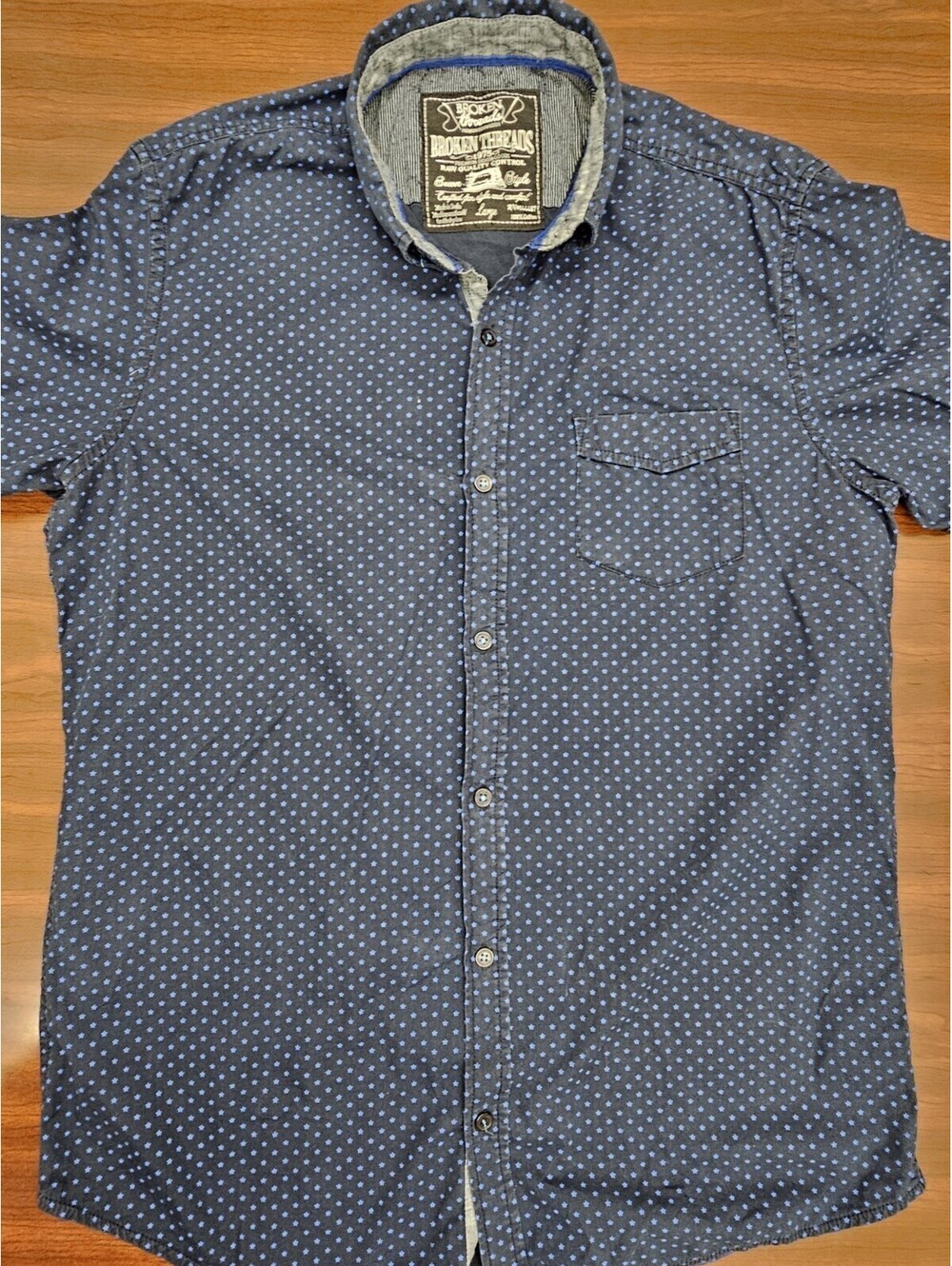 Broken Threads Men Blue Micro Dot Short Sleeve 100% Cotton Geometric Large Shirt